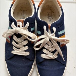 J. Crew Navy Canvas Sneakers with Multicolor Accents